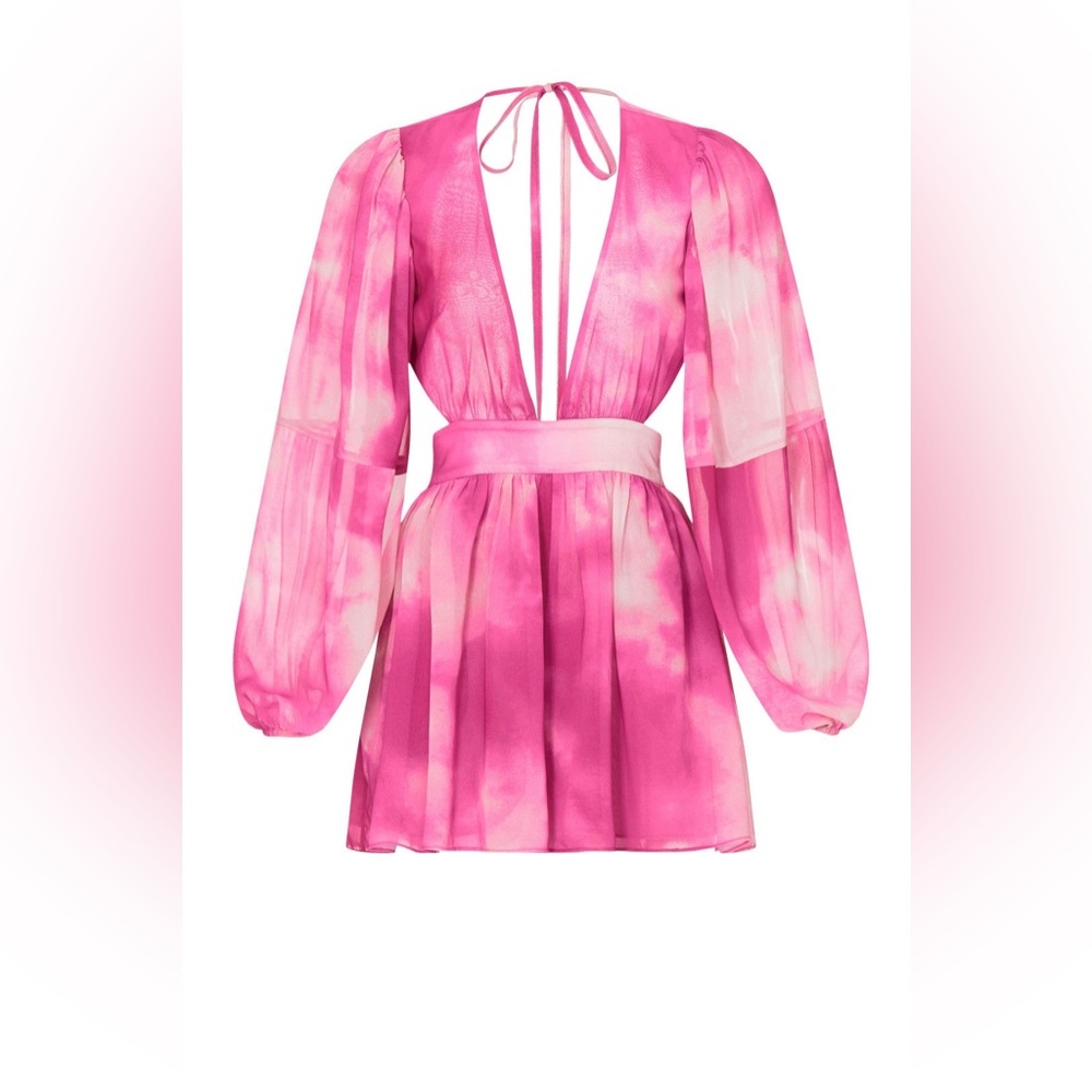 TOCCIN x RTR Pink Tie-Dye Plunge Mini Romper